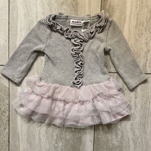 Blueberi Boulevard Gray Sweater Dress with Pink Tulle Skirt